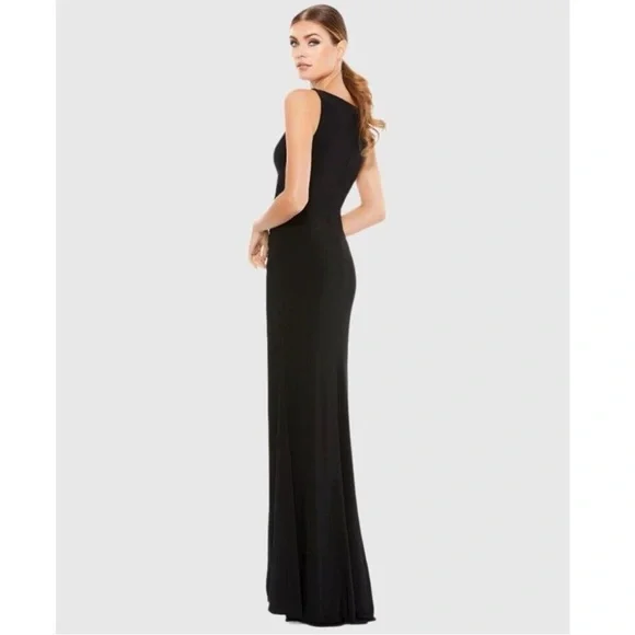 NWT Ieena for Mac Duggal Black Faux Wrap Sleeveless V Neck Gown Style #26531 - Picture 4 of 12